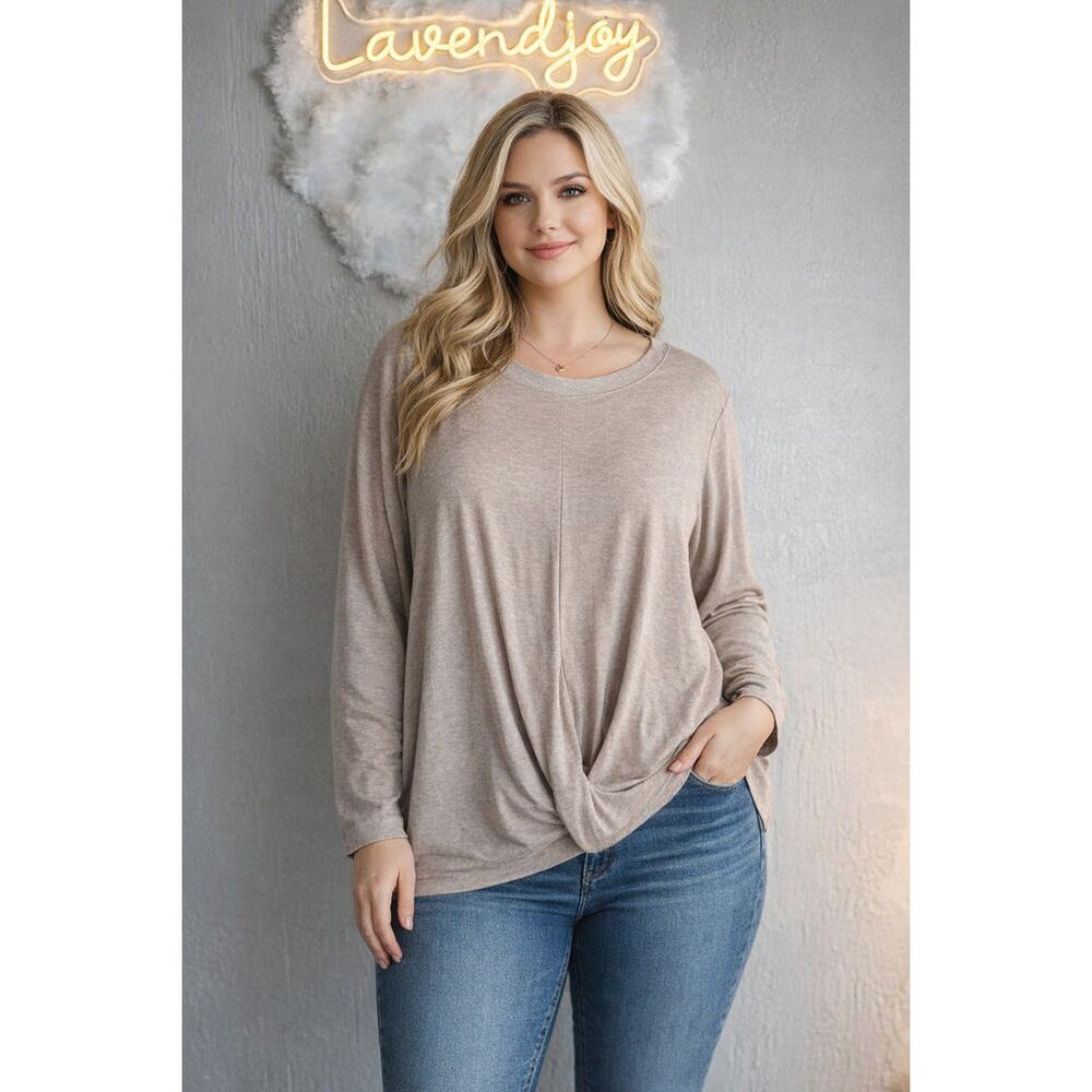 Tie Sweater Womens XL Tan Soft Baggy Relaxed Fit Soft Cozy Casual